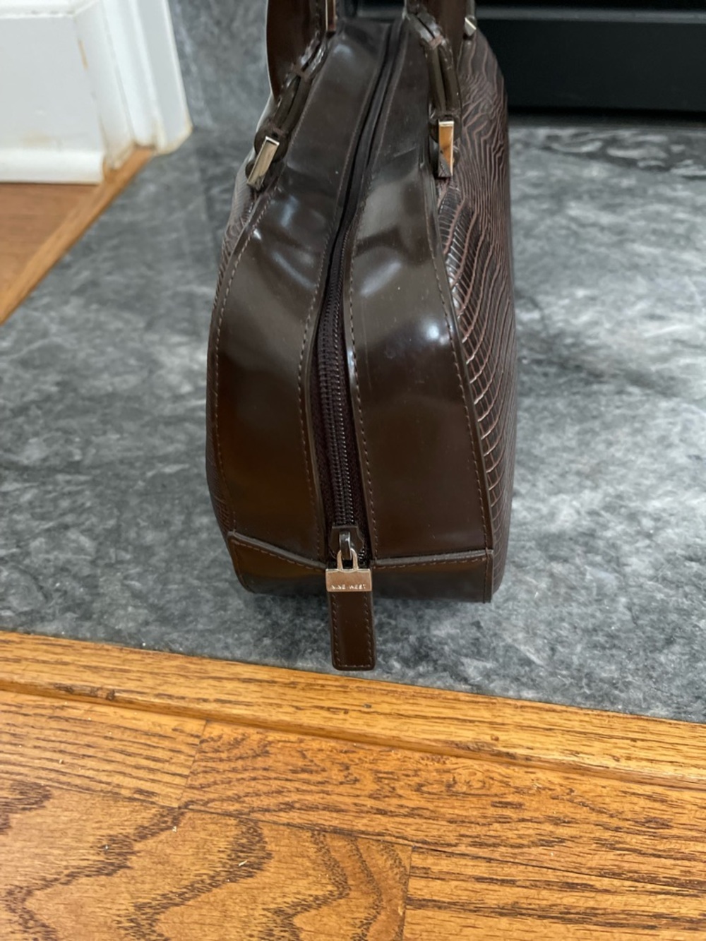 Vintage 1950s Style Brown Croc Embossed Top Handle Bag Nine West Structure Purse - Picture 3 of 6